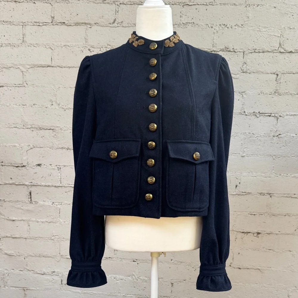 Free People Wool Regan Puff Sleeve Military Jacket Blazer Size S - Picture 2 of 14